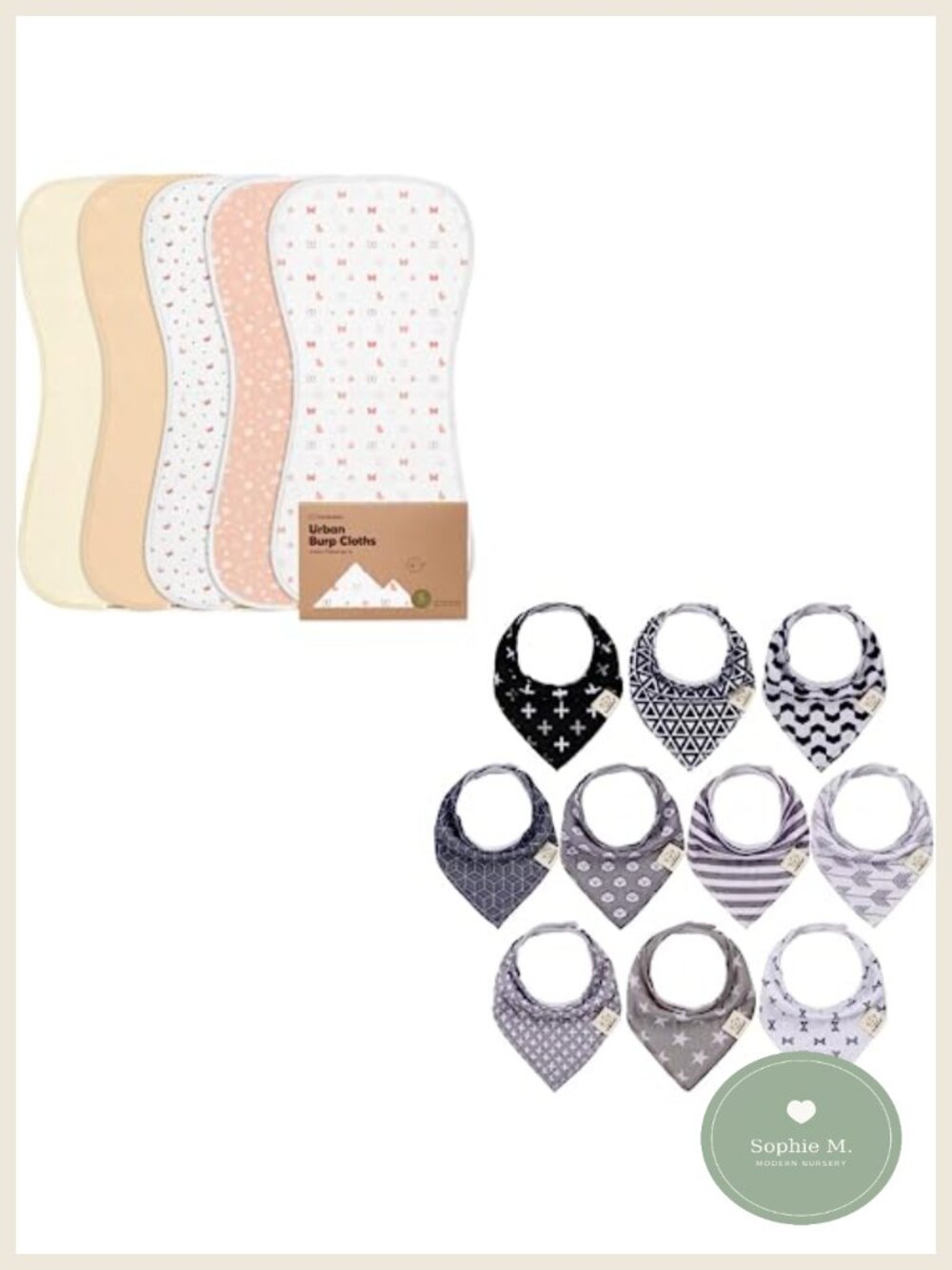 Cotton Burp Cloths 5-Pack Bandana Drool Bibs 10-Pack Set Ultra Absorbent